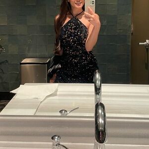 Selfie Leslie Serving Looks Criss-Cross Back Sequin Mini Dress